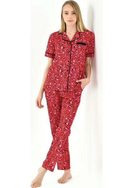 Kırmızı Desen Kadın Pijama