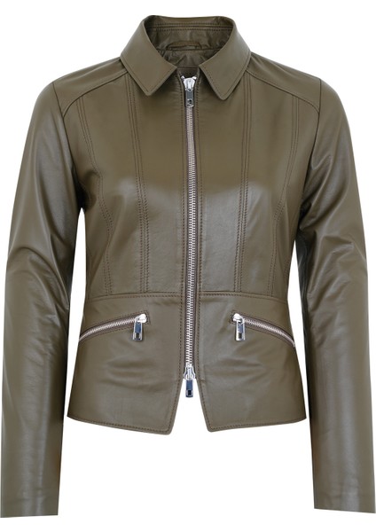 Adelie Haki Kadın Deri Mont