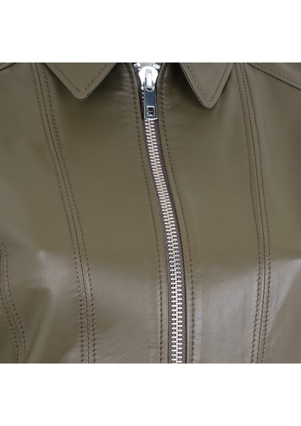 Adelie Haki Kadın Deri Mont modelleri