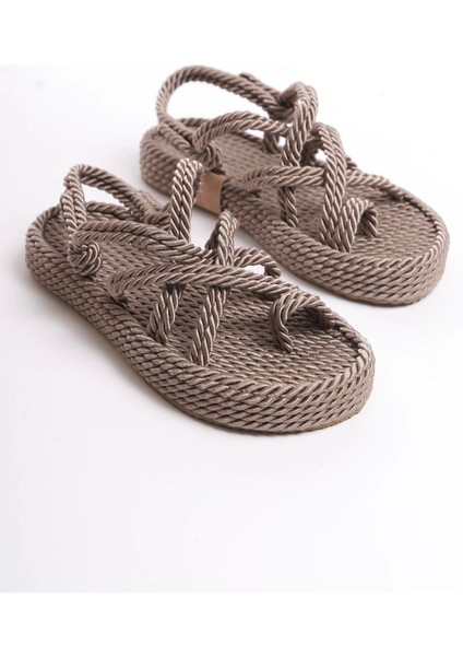 Milena Kauçuk Tabanlı Kadın Halat Vizon Sandalet fırsatları