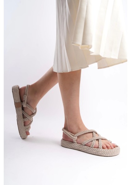 Milena Kauçuk Tabanlı Kadın Halat Bej Sandalet fiyatları