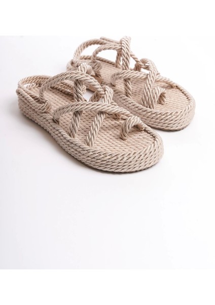 Milena Kauçuk Tabanlı Kadın Halat Bej Sandalet fırsatları