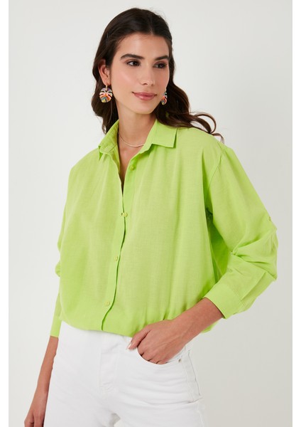 Keten Görünümlü % 100 Pamuk Relaxed Fit Gömlek Bayan Gömlek 51444624 fiyatları