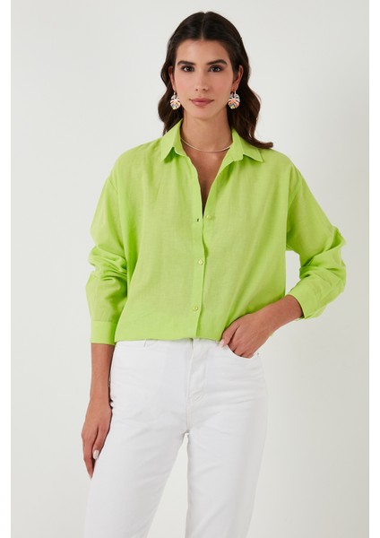 Keten Görünümlü % 100 Pamuk Relaxed Fit Gömlek Bayan Gömlek 51444624 modelleri