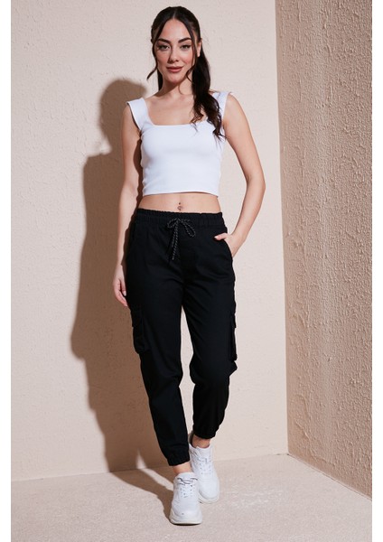 Pamuklu Regular Fit Jogger Kargo Pantolon Bayan Pantolon 24Y0129K1