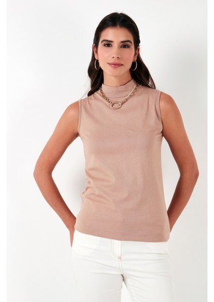 Pamuklu Kolsuz Dik Yaka T Shirt Kadın T Shirt 5865710