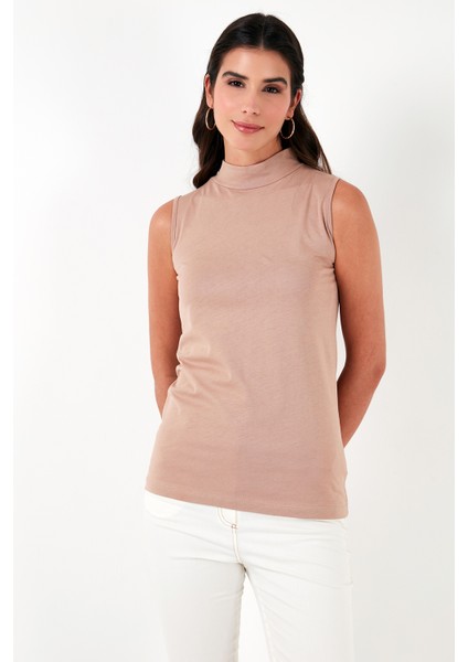 Pamuklu Kolsuz Dik Yaka T Shirt Kadın T Shirt 5865710