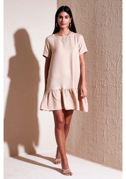 Bisiklet Yaka Etek Ucu Volanlı Regular Fit Elbise Kadın Elbise 611EL00520