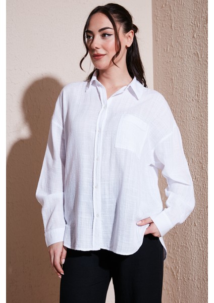 Pamuklu Relaxed Fit Tek Cepli Gömlek Bayan Gömlek 24Y0245K1