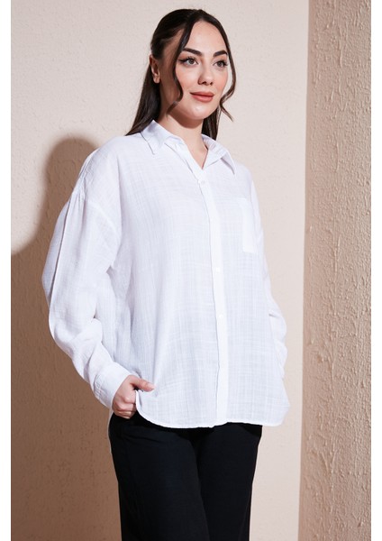 Pamuklu Relaxed Fit Tek Cepli Gömlek Bayan Gömlek 24Y0245K1