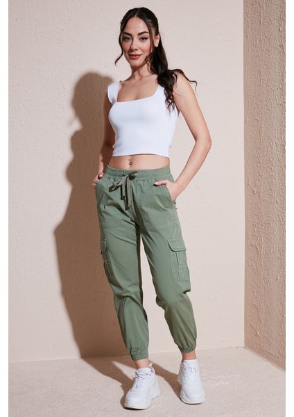 Yüksek Bel Regular Fit Jogger Kargo Pantolon Bayan Pantolon 24Y0311K1