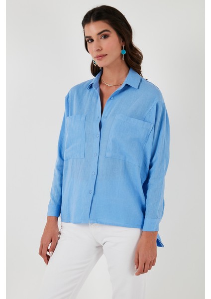 Sırt Pencere Detaylı Çift Cepli % 100 Pamuk Relaxed Fit Gömlek Bayan Gömlek 51444592 modelleri