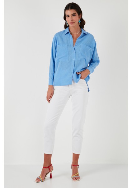 Sırt Pencere Detaylı Çift Cepli % 100 Pamuk Relaxed Fit Gömlek Bayan Gömlek 51444592 fırsatları