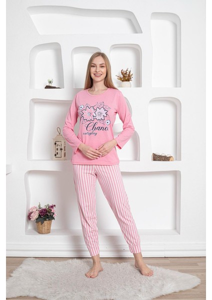 Dreamy Pamuklu Uzun Kollu Desenli Paça Manşetli Pijama Takımı