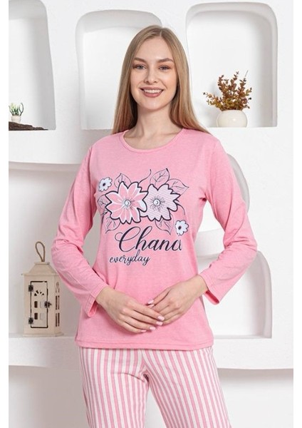 Dreamy Pamuklu Uzun Kollu Desenli Paça Manşetli Pijama Takımı