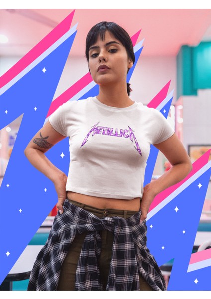 Mor Metallica Yazılı Crop Top, Metallica Baskılı Siyah Crop Bluz fiyatları