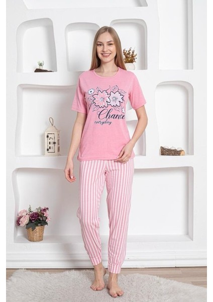 Dreamy Pamuklu Kısa Kollu Desenli Paça Manşetli Pijama Takımı