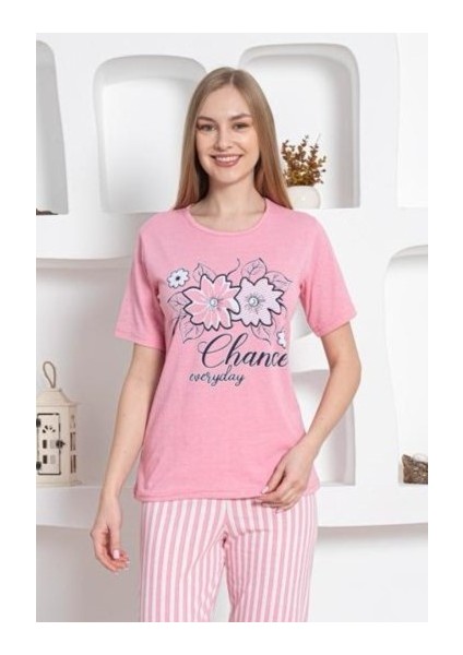 Dreamy Pamuklu Kısa Kollu Desenli Paça Manşetli Pijama Takımı