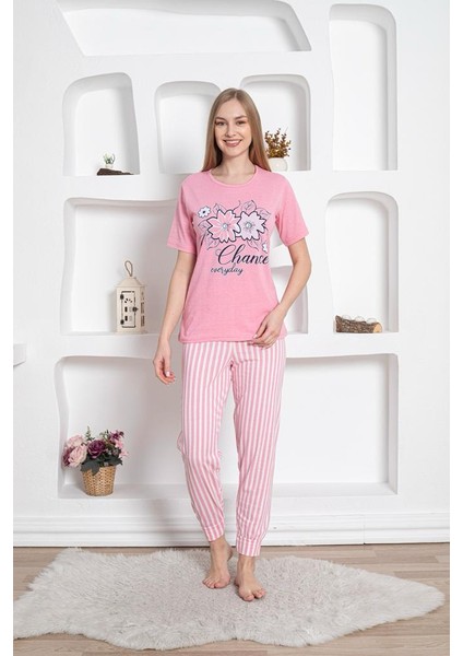 Dreamy Pamuklu Kısa Kollu Desenli Paça Manşetli Pijama Takımı