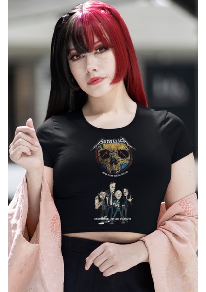 Metallica Now That We're Dead Baskılı Crop Top, Kadın Rock Temalı Crop Bluz