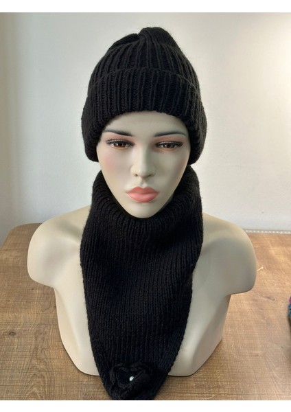 El Örgüsü Yumuşak Kadın Bere Boyunluk Set Standart Beden