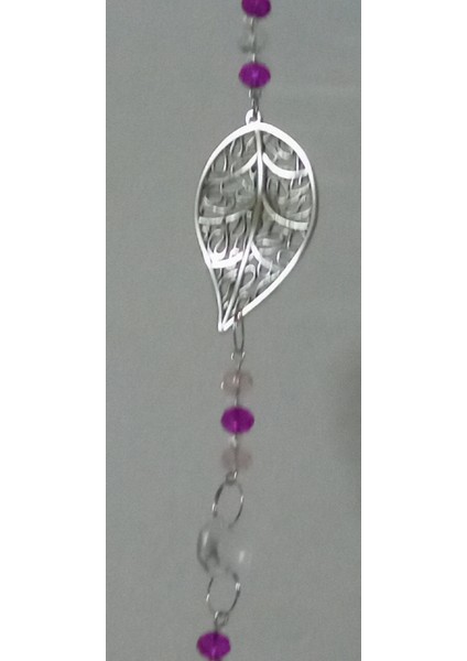 Dekoratif Pembe Kristal Boncuklu Yaprak Objeli Suncather(Güneş Kapanı) Perde Askısı