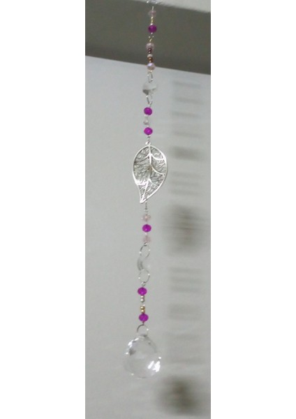 Dekoratif Pembe Kristal Boncuklu Yaprak Objeli Suncather(Güneş Kapanı) Perde Askısı modelleri