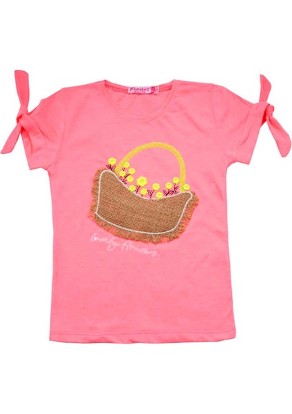 Çiçek Sepet Nakışlı Kız Bebek Tshirt Pembe