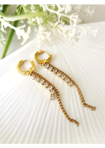 Paslanmaz Çelik Taşlı Sallantılı Kadın Küpe