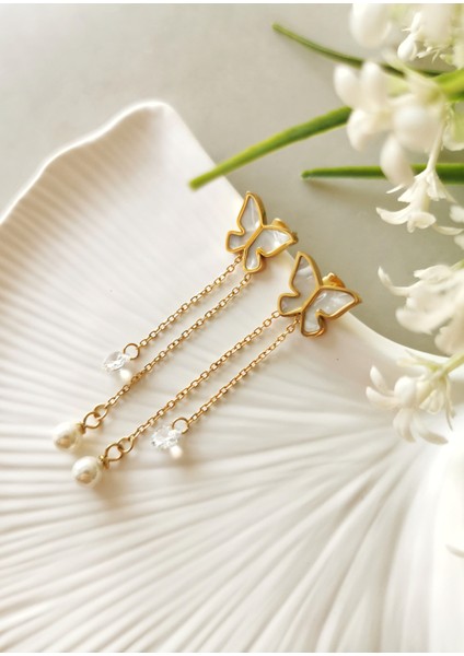 Paslanmaz Çelik Sedefli Kelebek Kadın Sallantılı Küpe fiyatları