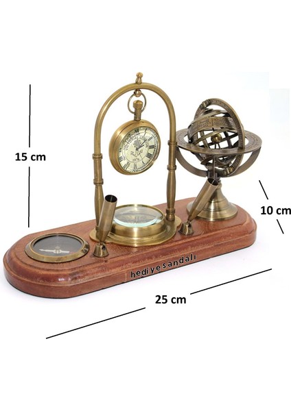 Hediye Sandalı Masa Üstü Saat+Horoskop+Pusula ve Kalemlik Seti