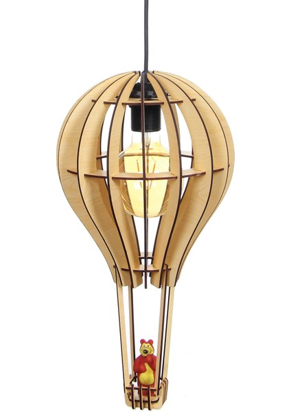 Kapadokya Çocuk Genç Odası Için Ahşap Mdf 3D Puzzle Uçan Balon Avize- Biblo Ampul Dahil Değildir