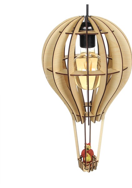 Kapadokya Çocuk Genç Odası Için Ahşap Mdf 3D Puzzle Uçan Balon Avize- Biblo Ampul Dahil Değildir