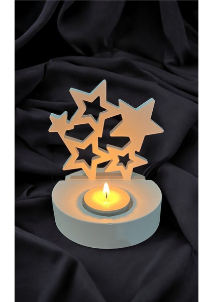 Ikili Tealight Mumluk Seti 11  cm Parlak Yüzey Yıldız Motifli