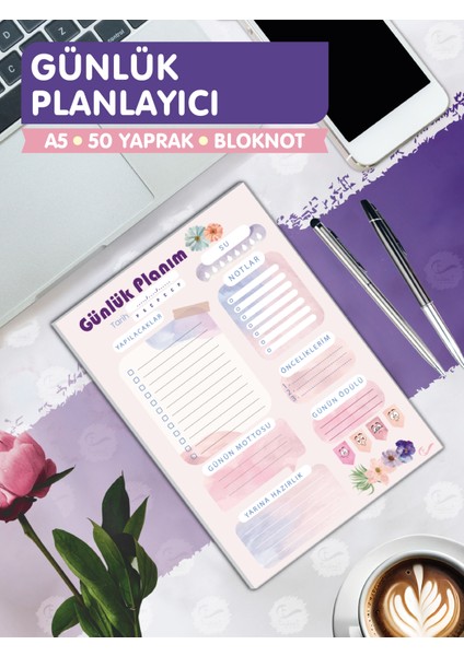 Tuğset Etiket Günlük Planlayıcı Planner 50 Yaprak - Planlayıcı Defter Bloknot To Do List (A5 15X21) 50 SYF.-T967