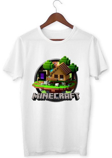 Minecraft Baskılı Beyaz Tişört