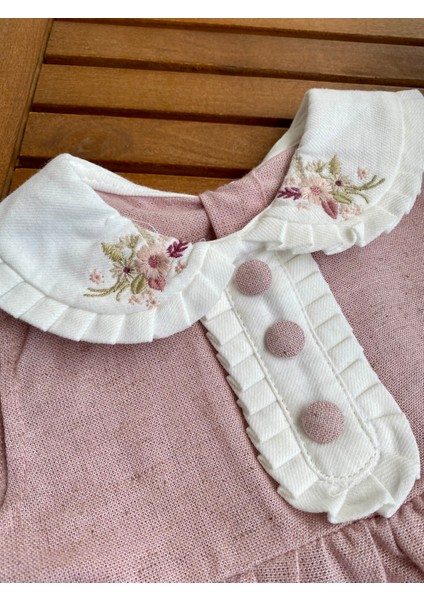 Babyaden Yakası Nakışlı Keten Fırfırlı Şortu Alt Üst Kız Bebek Takım fiyatları