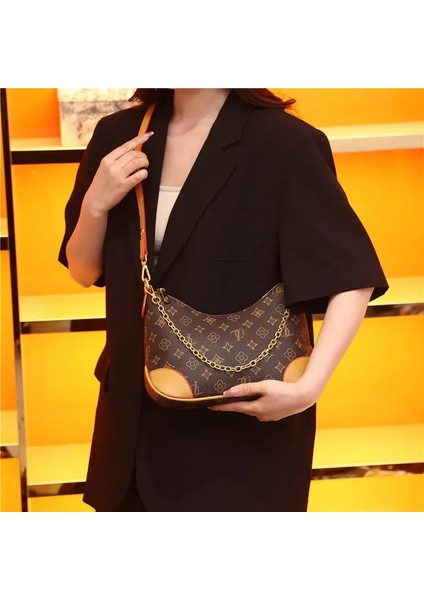 Kahverengi ve Sarı Ellovado Monogram Desen Lüks Omuz Çantası Kadınlar Için Yüksek Kaliteli Crossbody Çanta Zincir Koltuk Altı Hilal Çanta Çantalar Çanta (Yurt Dışından) fiyatları
