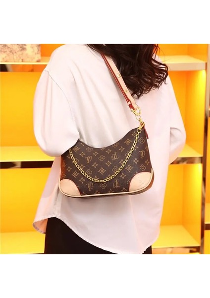 Kahverengi ve Sarı Ellovado Monogram Desen Lüks Omuz Çantası Kadınlar Için Yüksek Kaliteli Crossbody Çanta Zincir Koltuk Altı Hilal Çanta Çantalar Çanta (Yurt Dışından) fırsatları