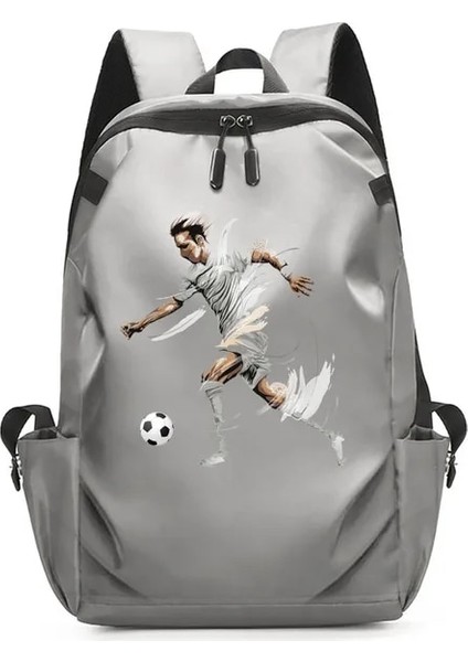 Gri F671 Futbol Klasik Eylemler Desen Baskılı Kadın Unisex Sırt Çantası Erkekler Su Geçirmez Dizüstü Iş Bilgisayarı Dizüstü Sırt Çantaları USB (Yurt Dışından)