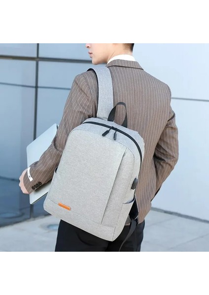 Siyah-Pu 15 Inç 1 Paket 15.6 Inç Erkek Iş Basit Bilgisayar Sırt Çantası USB Şarjı Hafif Okul Çantası Seyahat Işe Gidiş (Yurt Dışından) modelleri