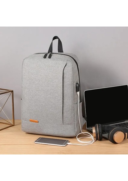 Siyah-Pu 15 Inç 1 Paket 15.6 Inç Erkek Iş Basit Bilgisayar Sırt Çantası USB Şarjı Hafif Okul Çantası Seyahat Işe Gidiş (Yurt Dışından) fırsatları