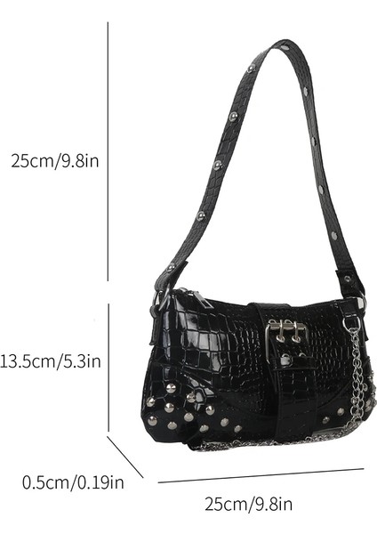 Siyah Kadın Moda Alışveriş Çantası Gotik Koltukaltı Çantası Serin Tarzı Trendy Rock Kız Çanta Y2K Perçin Zinciri Seyahat Tatil Günlük (Yurt Dışından) modelleri