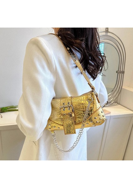 Siyah Kadın Moda Alışveriş Çantası Gotik Koltukaltı Çantası Serin Tarzı Trendy Rock Kız Çanta Y2K Perçin Zinciri Seyahat Tatil Günlük (Yurt Dışından) fırsatları