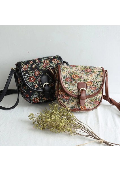 Siyah Hylhexyr Omuz Çantası Edebi Eyer Çantası Retro Çiçek Pamuk Keten Kanvas Tote Kadın Küçük Crossbody Çanta (Yurt Dışından) fiyatları