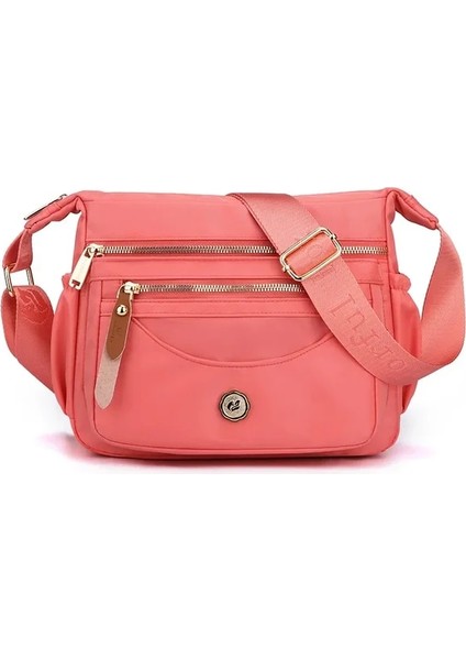 Kiraz Çiçeği Tozu Kadın Rahat Cep Telefonu Sırt Çantası Çok Katmanlı Tek Omuz Çantası Büyük Kapasiteli Anti Sıçrama Naylon Crossbody Çanta Annenin Çantası (Yurt Dışından)