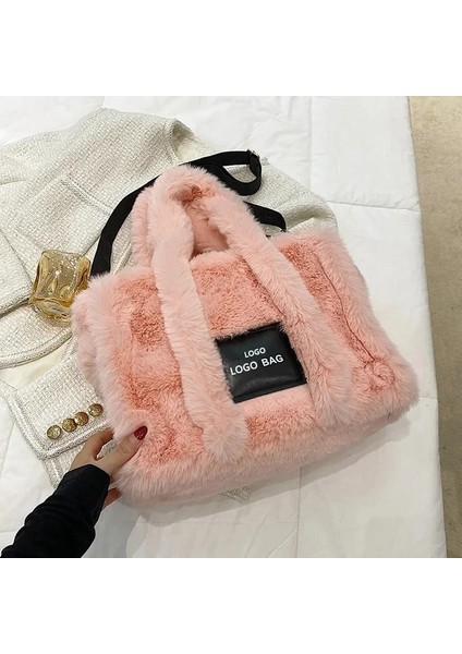 Hanfen 25X33X12CM Kış Taklit Kürk Kadın Çantası Peluş Çanta Tasarımcısı Marka Kabarık Yün Omuz Çantası Kadın Kürklü Crossbody Messenger Çanta (Yurt Dışından)