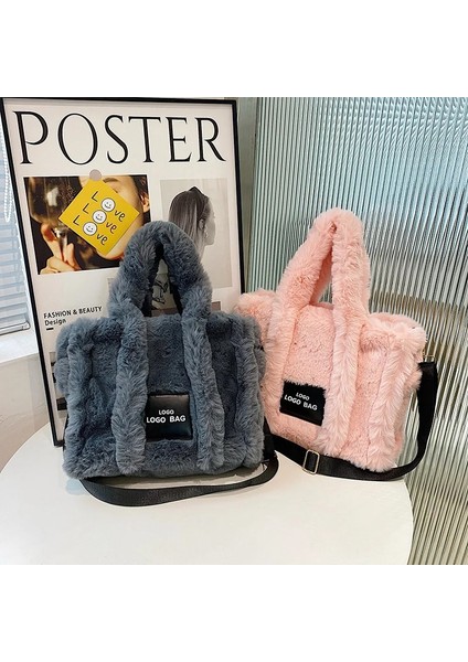 Hanfen 25X33X12CM Kış Taklit Kürk Kadın Çantası Peluş Çanta Tasarımcısı Marka Kabarık Yün Omuz Çantası Kadın Kürklü Crossbody Messenger Çanta (Yurt Dışından) fırsatları