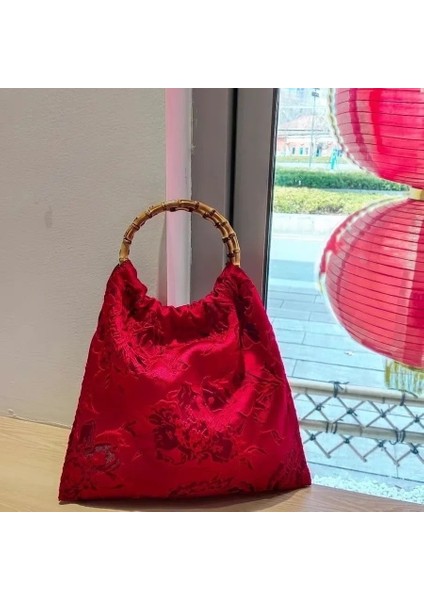 Kırmızı Jakarlı 25X33 cm Yeni Çin Tarzı Retro Bambu Çanta El Yapımı Kelebek Cheongsam Hanfu Çanta Kırmızı Düğün Çantası, Nişan Çantası Düğün Dekorasyon (Yurt Dışından) indirimleri