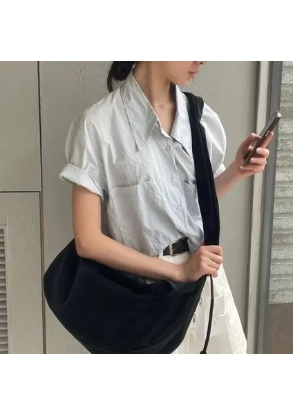 Siyah 40 13 23CM Miyagawa Ins Stil Crossbody Çanta Niş Pileli Bulut Çanta Rahat Büyük Kapasiteli Çalışma Işe Gidiş Omuz Çantası Çok Yönlü Çanta (Yurt Dışından)